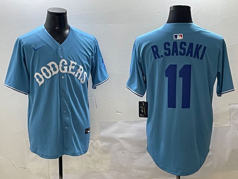 Men Los Angeles Dodgers 11 R.Sasaki Light Blue Joint Name 2025 Nike MLB Jersey style 22